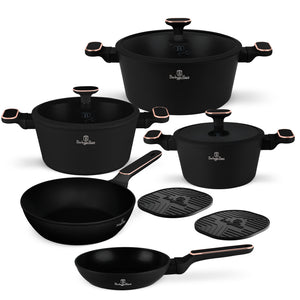 BerlingerHaus Topfset Schwarz Roségold 7-Teilig - Kochtopf ø 20, 24, 28 cm & Bratpfanne ø 20, 24 cm - geeignet für alle Wärmequellen