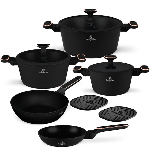 BerlingerHaus Topfset Schwarz Roségold 7-Teilig - Kochtopf ø 20, 24, 28 cm & Bratpfanne ø 20, 24 cm - geeignet für alle Wärmequellen