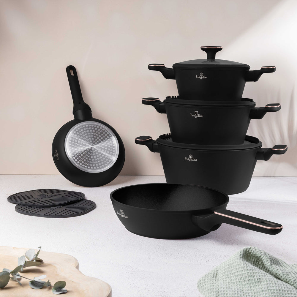 BerlingerHaus Topfset Schwarz Roségold 7-Teilig - Kochtopf ø 20, 24, 28 cm & Bratpfanne ø 20, 24 cm - geeignet für alle Wärmequellen
