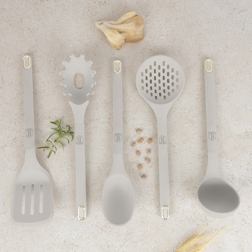 BerlingerHaus Küchenutensilien Set mit Drehständer Matt Creme - Silikon - 6-teilig
