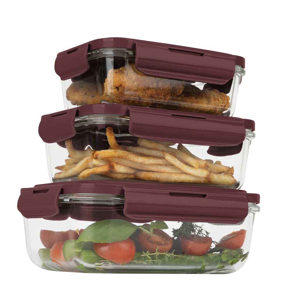 BerlingerHaus Glas Frischhaltedosen Matt Bordeaux - 3-teilig - 570 ml, 840 ml & 1,18 Liter