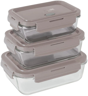 BerlingerHaus Glas Frischhaltedosen Taupe - 3-teilig - 570 ml, 840 ml & 1,18 Liter
