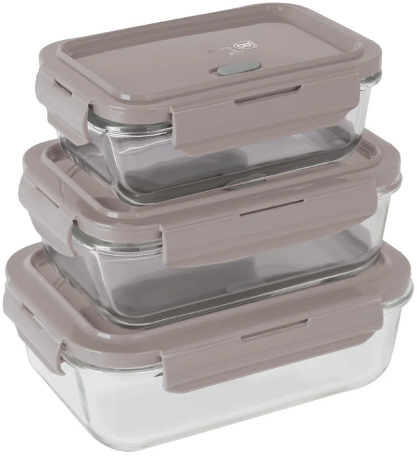 BerlingerHaus Glas Frischhaltedosen Taupe - 3-teilig - 570 ml, 840 ml & 1,18 Liter