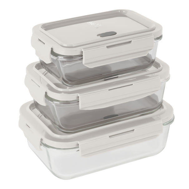 BerlingerHaus Glas Frischhaltedosen Matt Creme - 3-teilig - 570 ml, 840 ml & 1,18 Liter