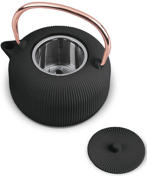 BerlingerHaus Teekanne mit Edelstahlfilter - Gusseisen Schwarz Roségold - 1 Liter