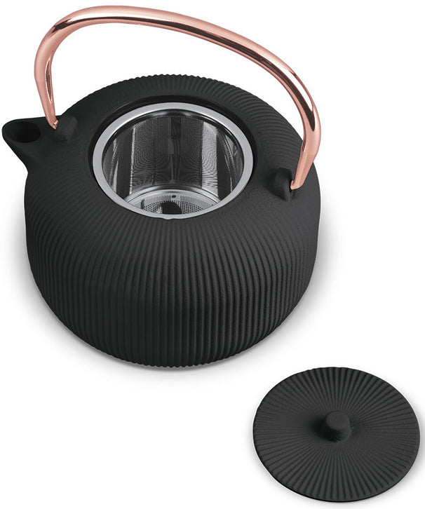BerlingerHaus Teekanne mit Edelstahlfilter - Gusseisen Schwarz Roségold - 1 Liter
