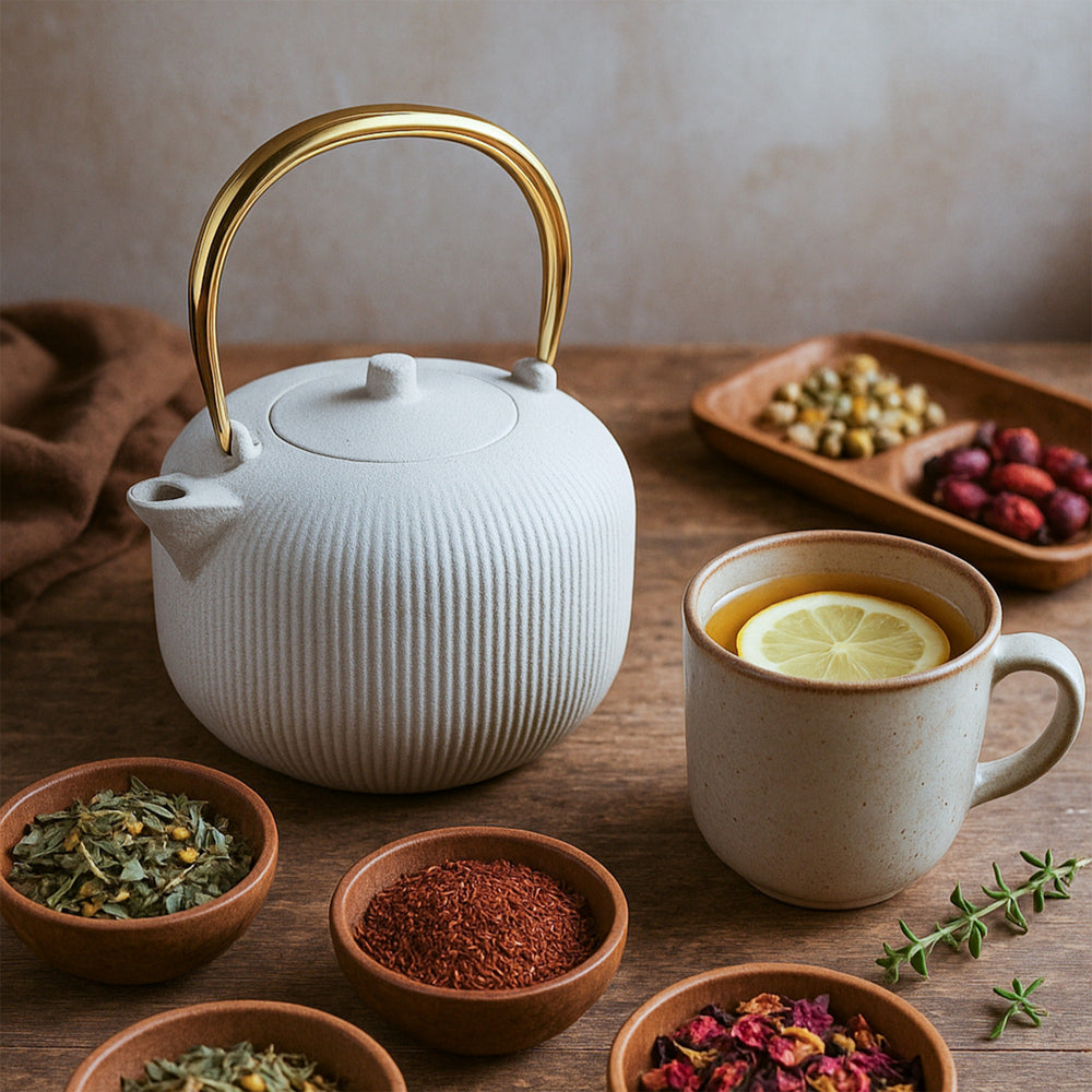 BerlingerHaus Teekanne mit Edelstahlfilter - Gusseisen Matt Creme - 1 Liter