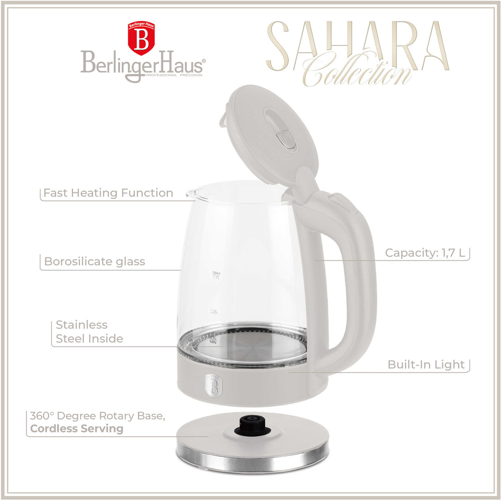 BerlingerHaus Wasserkocher Glas Matt Creme - 1,7 Liter - 2200W