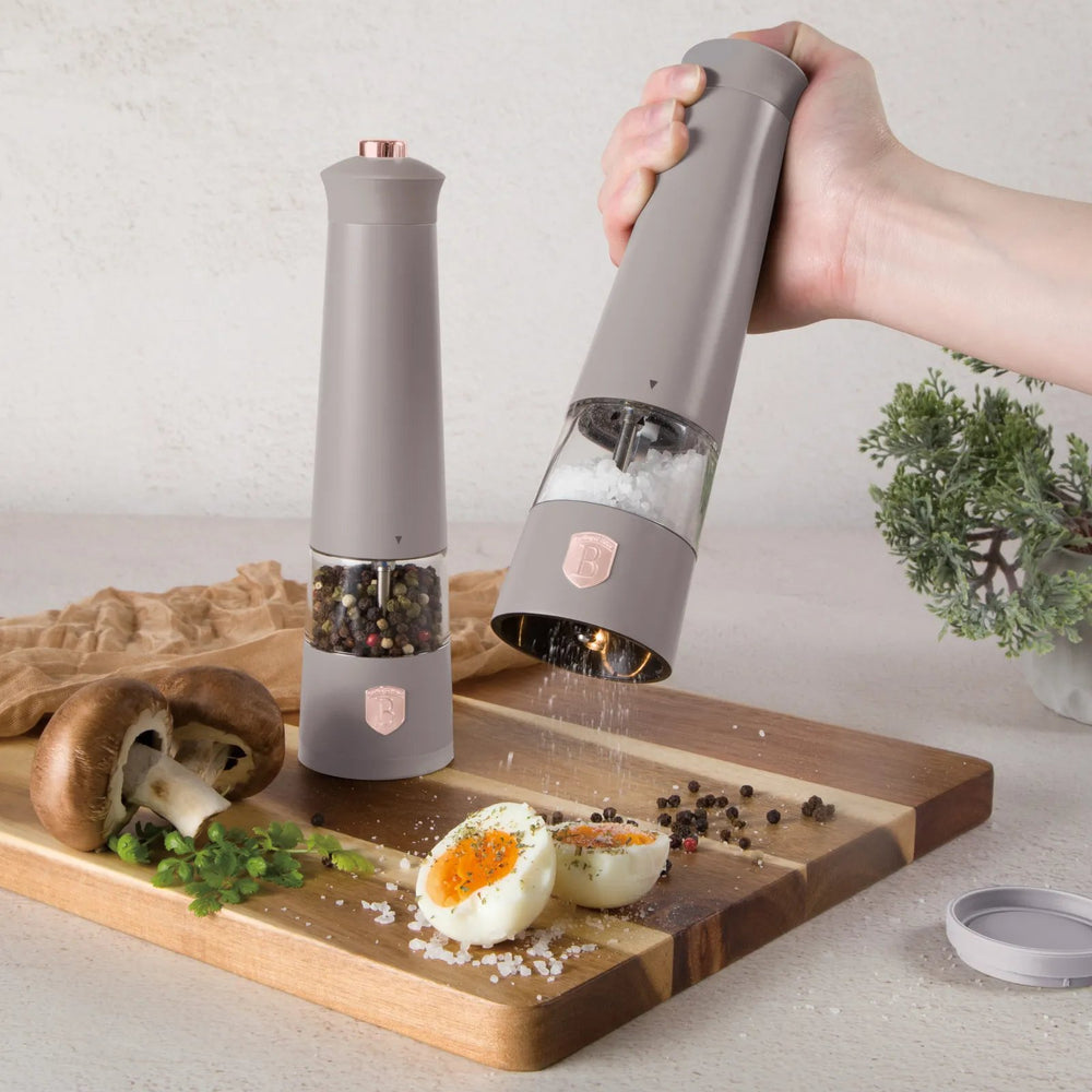 BerlingerHaus Elektrische Pfeffer- und Salzmühlen Set Matt Taupe - Keramische Mühle - 2-Teilig