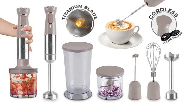 BerlingerHaus Kabelloses Stabmixer Set Matt Taupe – 6-in-1 – 800 W