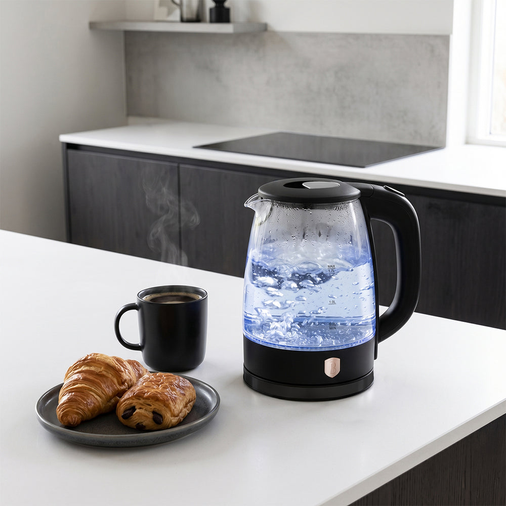 BerlingerHaus Wasserkocher Glas Schwarz Roségold - 1,7 Liter - 2200W