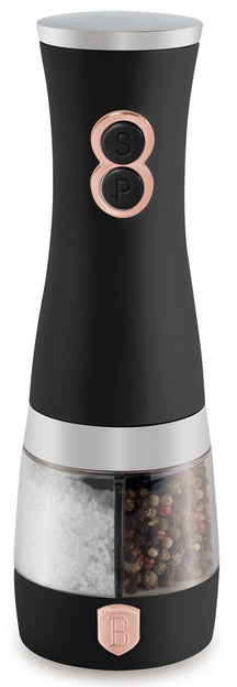 BerlingerHaus Elektrische Pfeffer- und Salzmühle Schwarz Roségold - 2-in-1 - Keramische Mühle