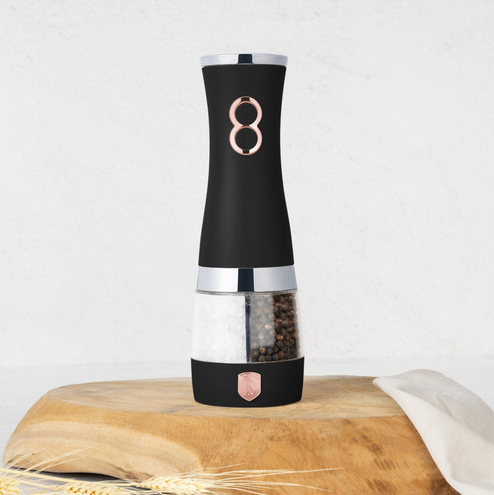BerlingerHaus Elektrische Pfeffer- und Salzmühle Schwarz Roségold - 2-in-1 - Keramische Mühle