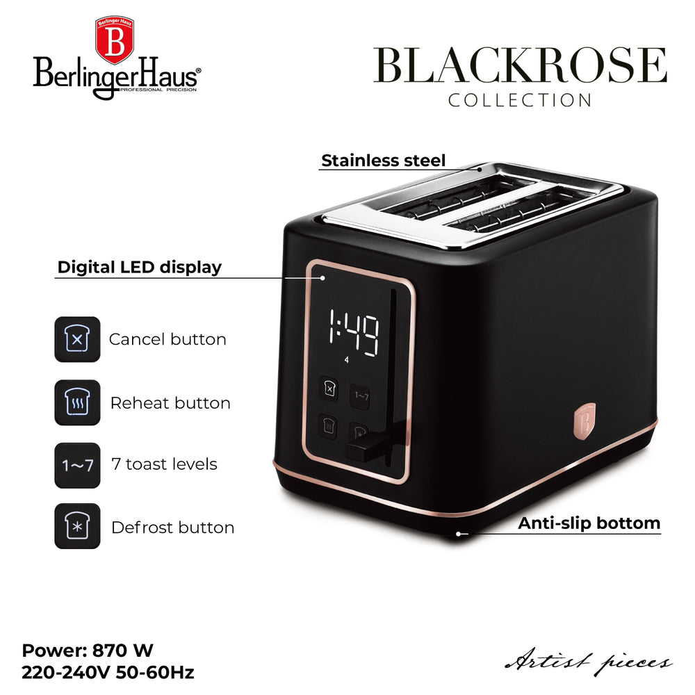 BerlingerHaus Toaster Digital Schwarz Roségold - 2 Schlitze - 870W