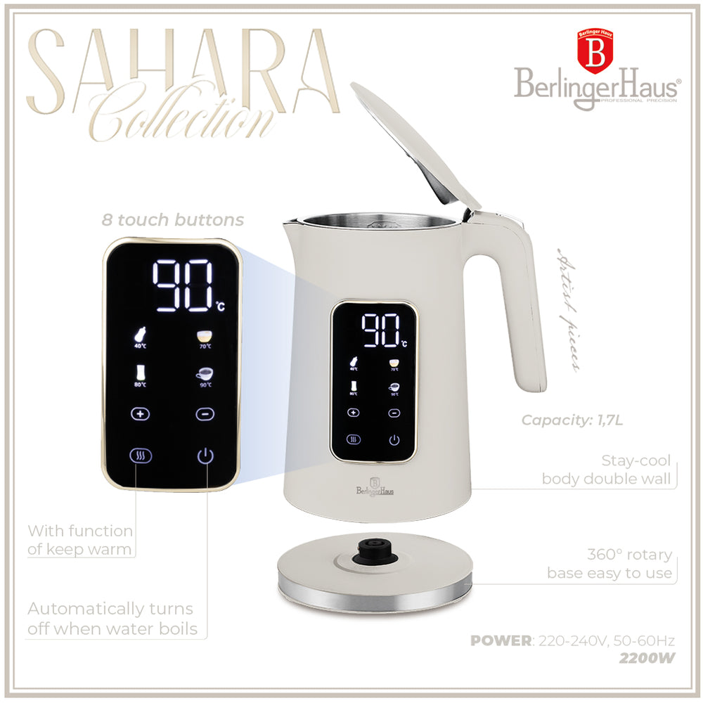BerlingerHaus Wasserkocher Digital Matt Creme - Temperatureinstellung - 1.7 Liter - 2200W