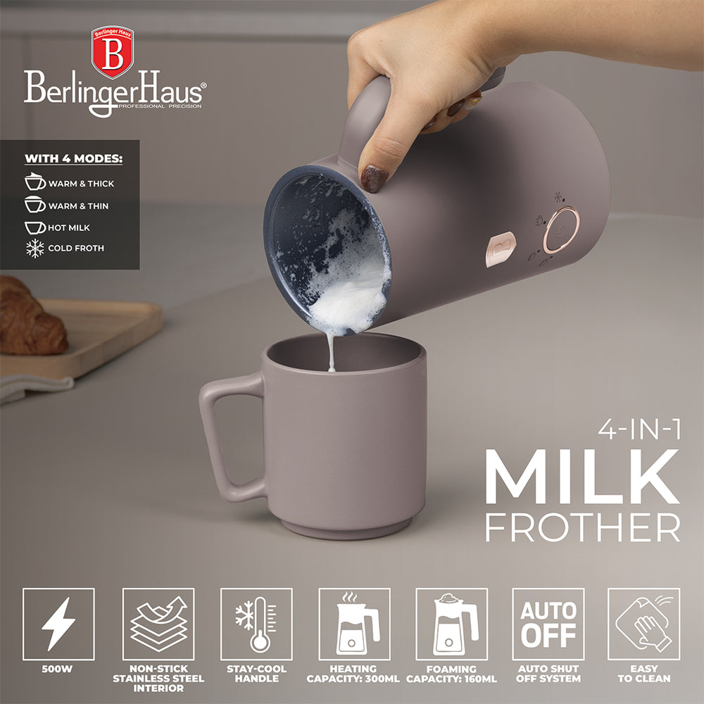 BerlingerHaus Elektrischer Milchaufschäumer 4-in-1 Taupe - 160 ml