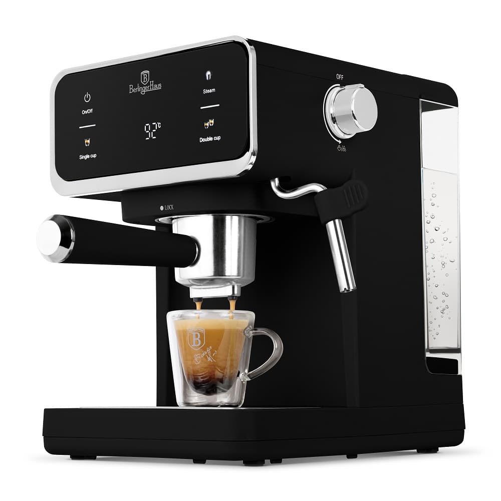 BerlingerHaus Espressomaschine / Kolbenmaschine Digital Matt Schwarz - 3-in-1 - 20 Bar - 1,0 Liter