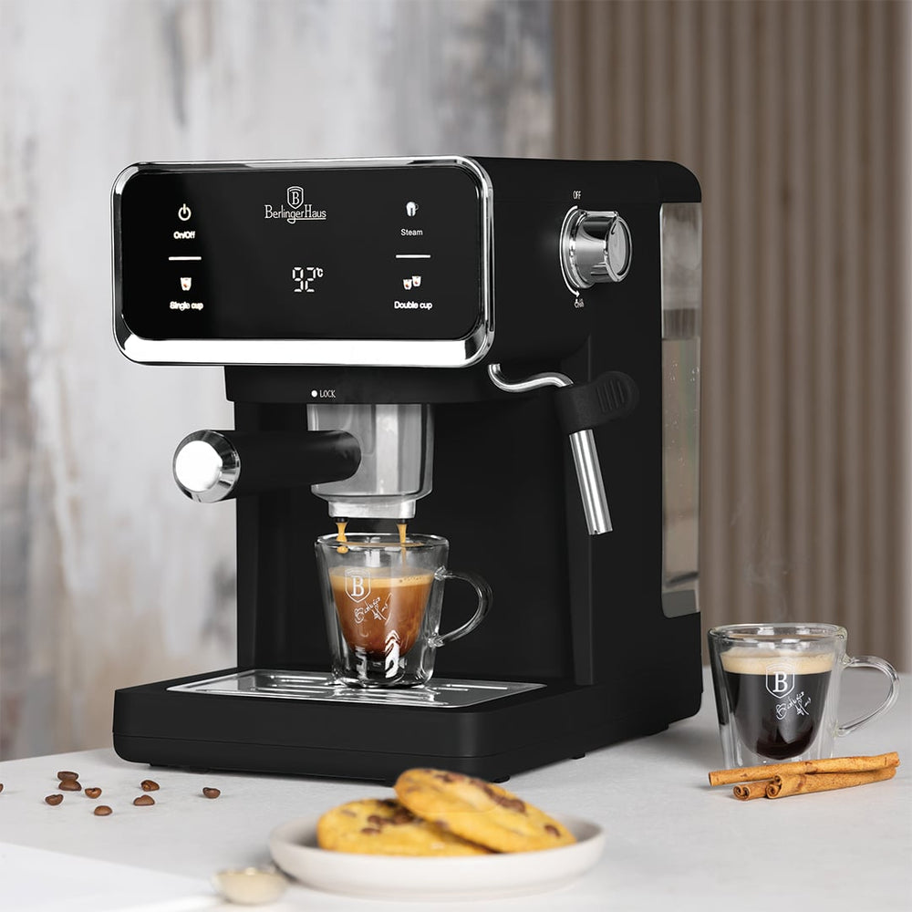 BerlingerHaus Espressomaschine / Kolbenmaschine Digital Matt Schwarz - 3-in-1 - 20 Bar - 1,0 Liter