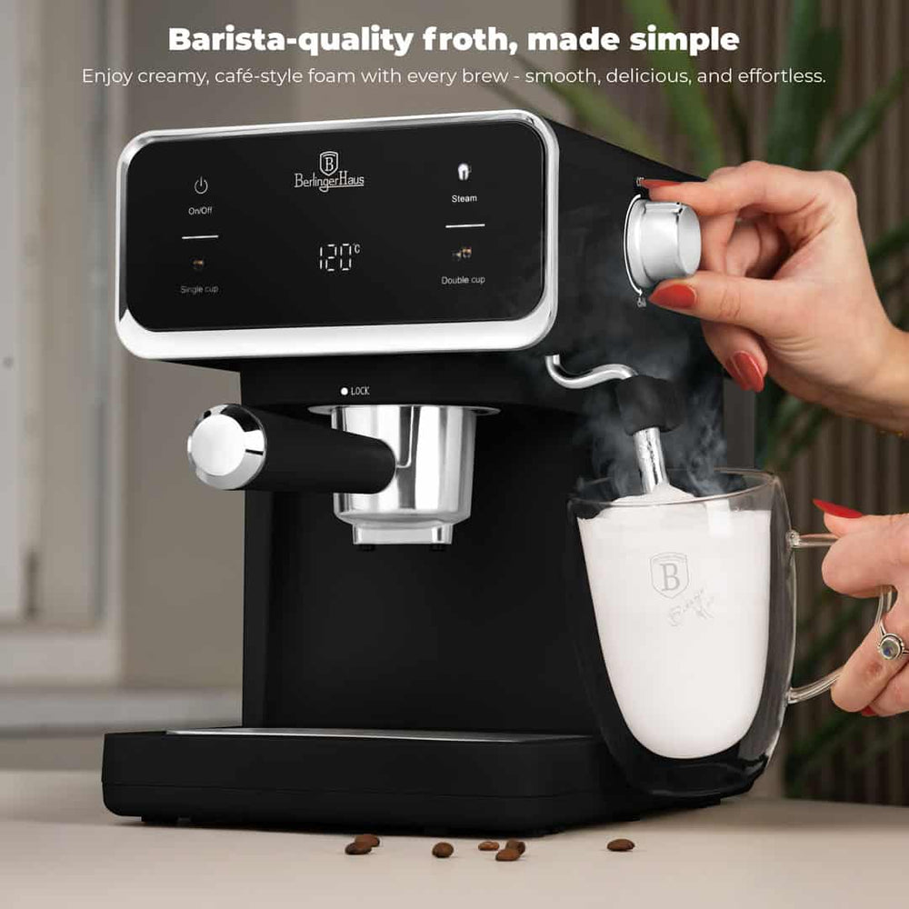 BerlingerHaus Espressomaschine / Kolbenmaschine Digital Matt Schwarz - 3-in-1 - 20 Bar - 1,0 Liter