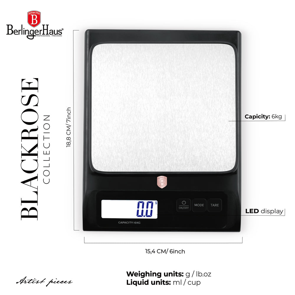 BerlingerHaus Küchenwaage Digital Schwarz Roségold - Maximal 6 kg