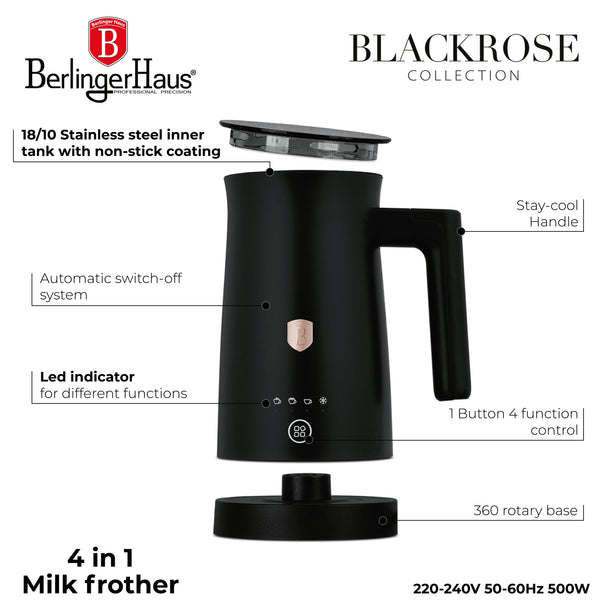 BerlingerHaus Elektrischer Milchaufschäumer 4-in-1 Schwarz Roségold - 160 ml