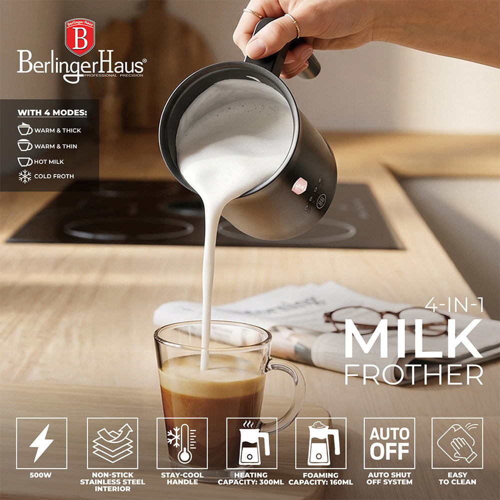 BerlingerHaus Elektrischer Milchaufschäumer 4-in-1 Schwarz Roségold - 160 ml