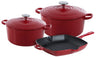 BK Topfset Bourgogne Chili Red Gietijzer 3-teilig - Bräter ø 24, 28 cm & Grillpfanne 26x26 cm - geeignet für alle Wärmequellen