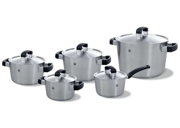 BK Topfset Conical Cool 5-teilig - Edelstahl - Kochtöpfe ø 16, 18, 20, 24 cm & Stieltopf ø 16 cm