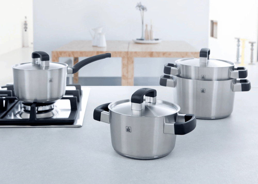 BK Topfset Conical Cool 5-teilig - Edelstahl - Kochtöpfe ø 16, 18, 20, 24 cm & Stieltopf ø 16 cm
