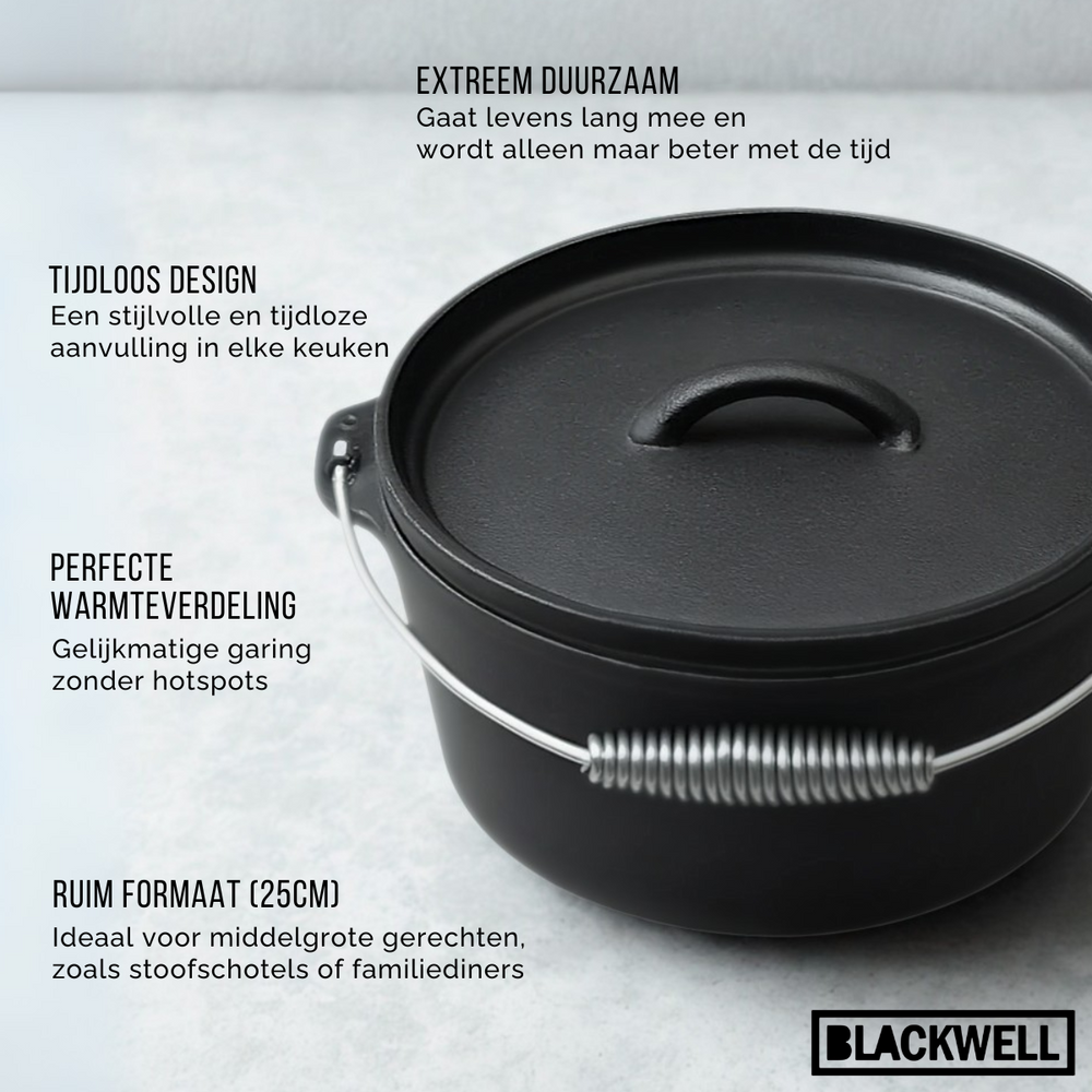 Blackwell Bräter Gusseisen / Dutch oven mit Deckel - ø 25 cm / 4 Liter - ohne Antihaftbeschichtung