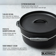 Blackwell Bräter Gusseisen / Dutch oven mit Deckel - ø 25 cm / 4 Liter - ohne Antihaftbeschichtung