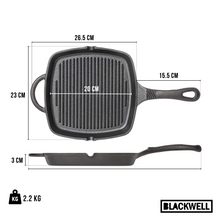 Blackwell Grillpfanne aus Gusseisen / Skillet 23 x 23 cm – ohne Antihaftbeschichtung – geeignet für alle Herdarten