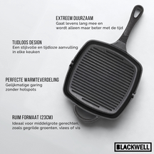 Blackwell Grillpfanne aus Gusseisen / Skillet 23 x 23 cm – ohne Antihaftbeschichtung – geeignet für alle Herdarten