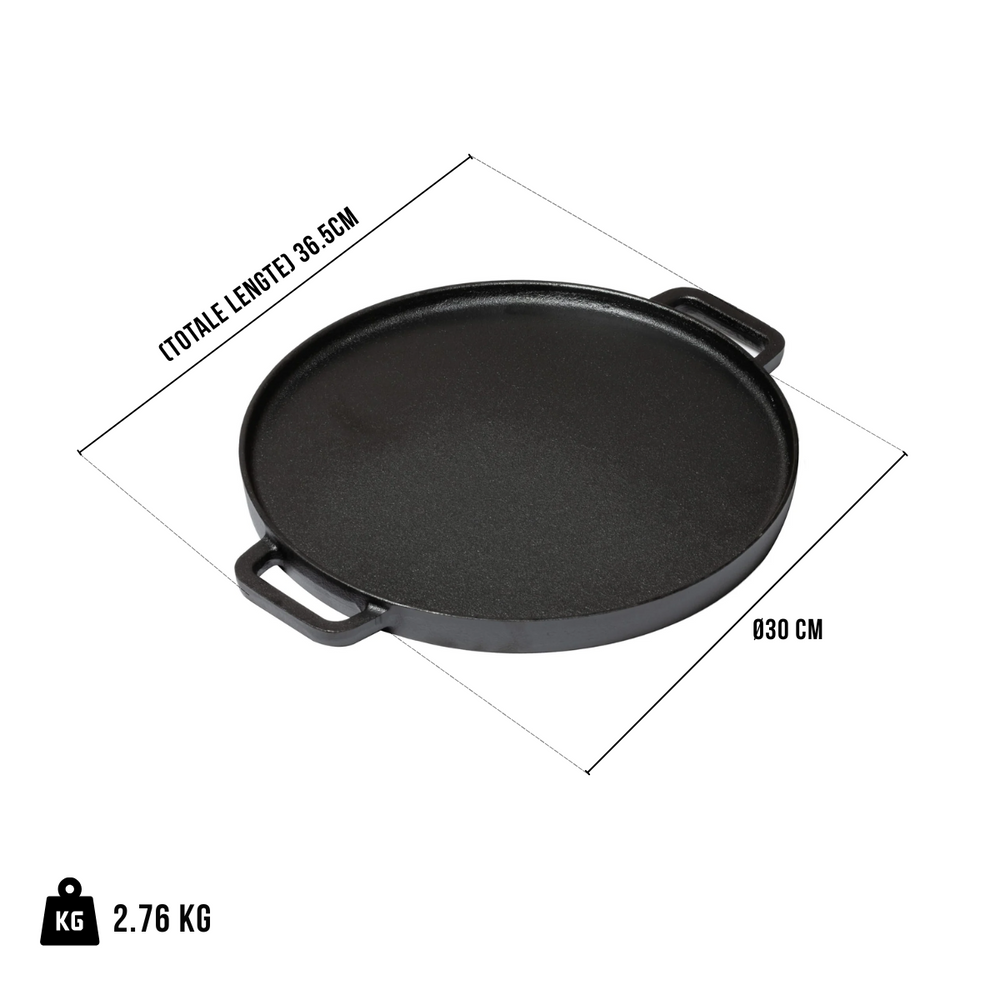 Blackwell Grillplatte BBQ / Backplatte aus Gusseisen Ø 30 cm – ohne Antihaftbeschichtung – beidseitig