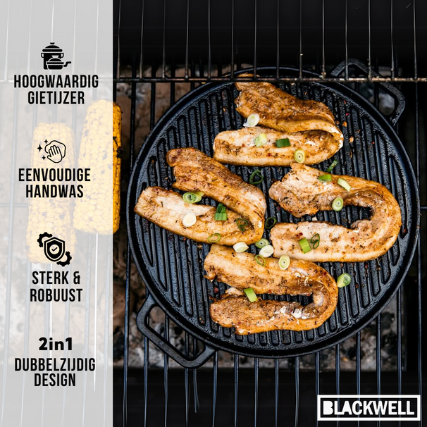 Blackwell Grillplatte BBQ / Backplatte aus Gusseisen Ø 30 cm – ohne Antihaftbeschichtung – beidseitig
