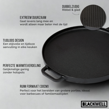 Blackwell Grillplatte BBQ / Backplatte aus Gusseisen Ø 30 cm – ohne Antihaftbeschichtung – beidseitig