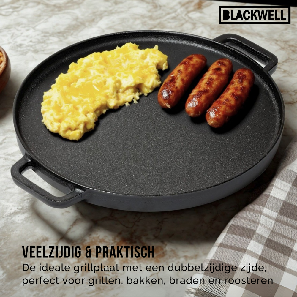 Blackwell Pfannenset aus Gusseisen – Bratpfannen 16, 20 & 25 cm & Grillplatte Ø 30 cm – 4-teilig – geeignet für alle Herdarten