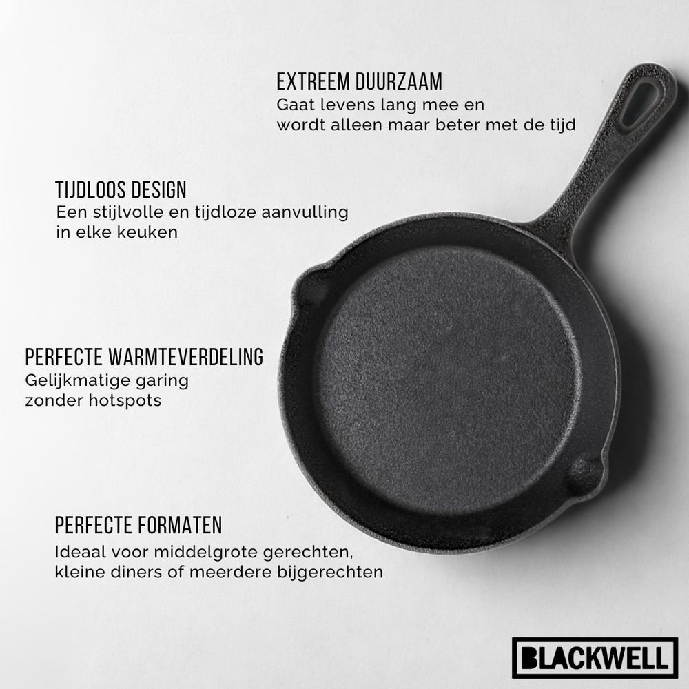 Blackwell Pfannenset aus Gusseisen – Bratpfannen 16, 20 & 25 cm & Grillplatte Ø 30 cm – 4-teilig – geeignet für alle Herdarten