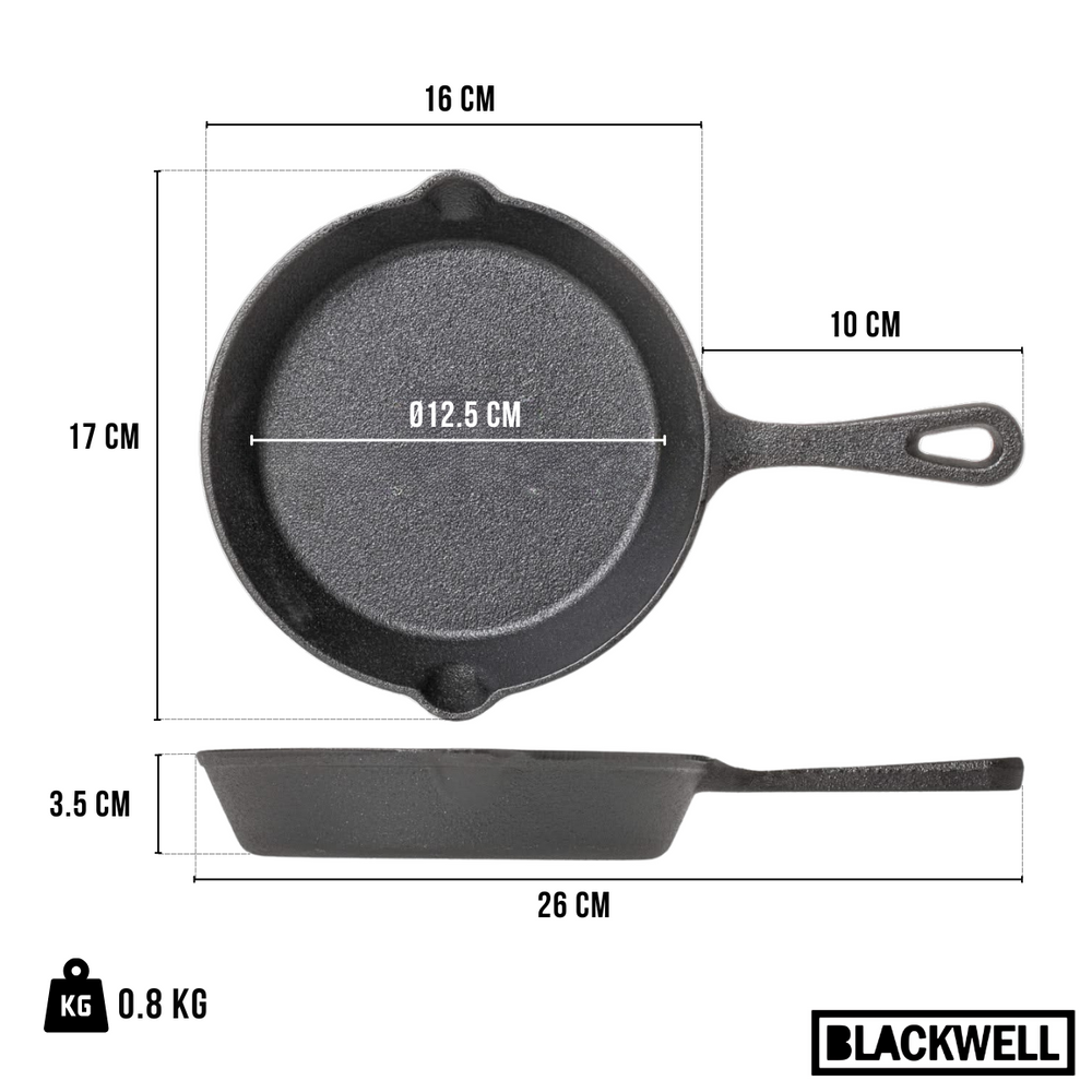 Blackwell Bratpfanne Gusseisen / Skillet Ø 16 cm – geeignet für alle Wärmequellen – ohne Antihaftbeschichtung