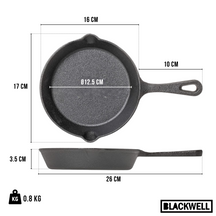 Blackwell Bratpfanne Gusseisen / Skillet Ø 16 cm – geeignet für alle Wärmequellen – ohne Antihaftbeschichtung
