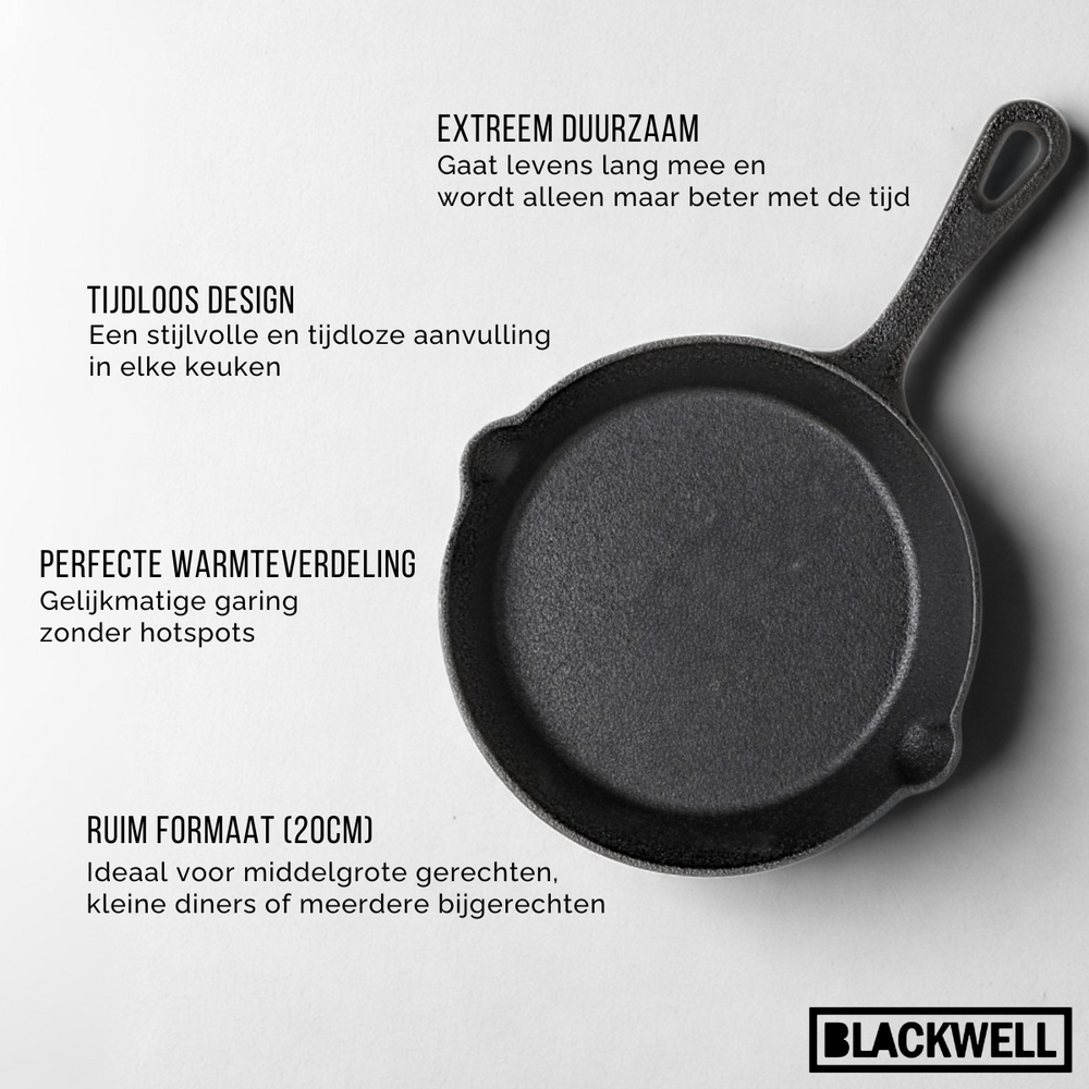 Blackwell Bratpfanne Gusseisen / Skillet Ø 20 cm – geeignet für alle Wärmequellen – ohne Antihaftbeschichtung