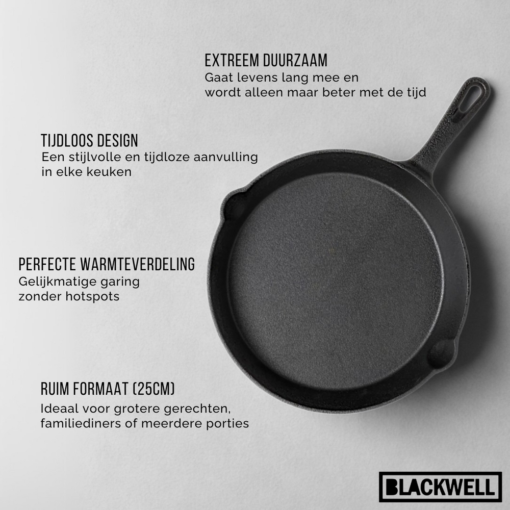 Blackwell Bratpfanne Gusseisen / Skillet Ø 25 cm – geeignet für alle Wärmequellen – ohne Antihaftbeschichtung