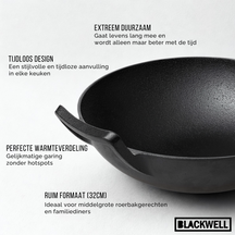 Blackwell Pfannenset aus Gusseisen – Grillpfanne 23 x 23 cm, Bratpfanne Ø 25 cm & Wok Ø 32 cm – 3-teilig – geeignet für alle Herdarten