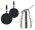 Sola Kochgeschirr Set Ruby 7-teilig Premium Triply RVS - Kochtopf ø 16, 18, 20 und 24 cm und Stielkasserolle ø 16 cm & BEKA Bratpfannen Pro Induc ø 24 & 28 cm
