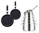 Sola Kochgeschirr Set Ruby 7-teilig Premium Triply RVS - Kochtopf ø 16, 18, 20 und 24 cm und Stielkasserolle ø 16 cm & BEKA Bratpfannen Pro Induc ø 24 & 28 cm