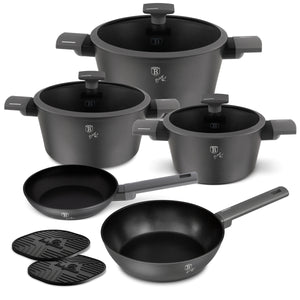 BerlingerHaus Topfset Matt Anthrazit 7-teilig - Kochtöpfe ø 20, 24, 28 cm, Bratpfannen ø 20 & 24 cm - geeignet für alle Wärmequellen