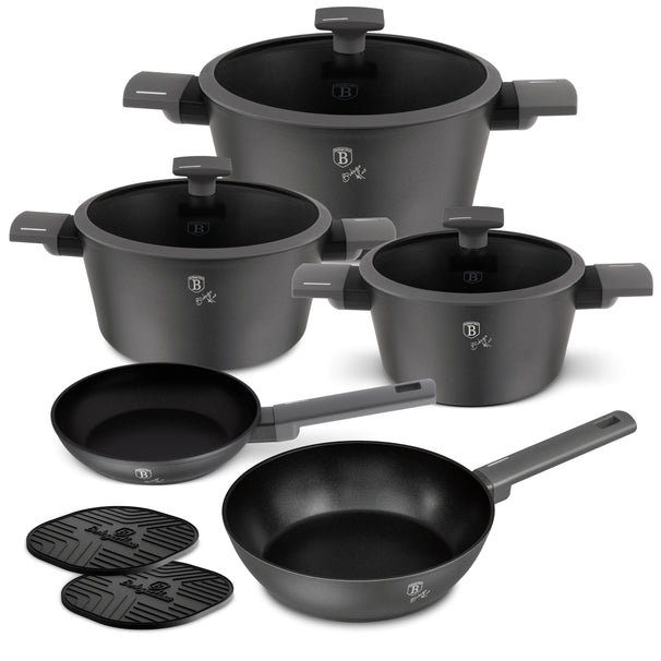BerlingerHaus Topfset Matt Anthrazit 7-teilig - Kochtöpfe ø 20, 24, 28 cm, Bratpfannen ø 20 & 24 cm - geeignet für alle Wärmequellen
