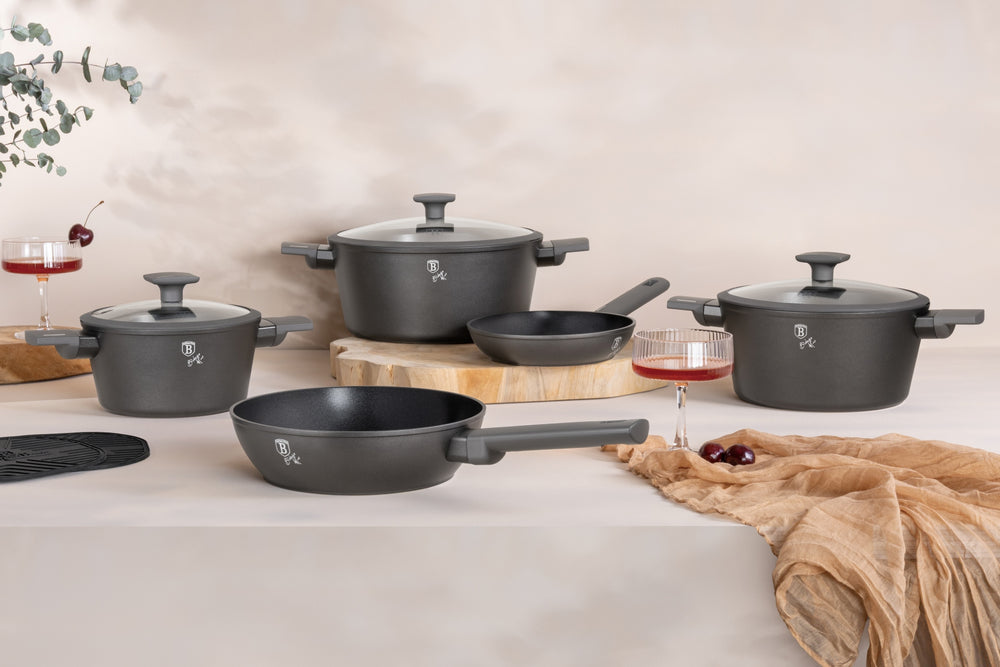 BerlingerHaus Topfset Matt Anthrazit 7-teilig - Kochtöpfe ø 20, 24, 28 cm, Bratpfannen ø 20 & 24 cm - geeignet für alle Wärmequellen