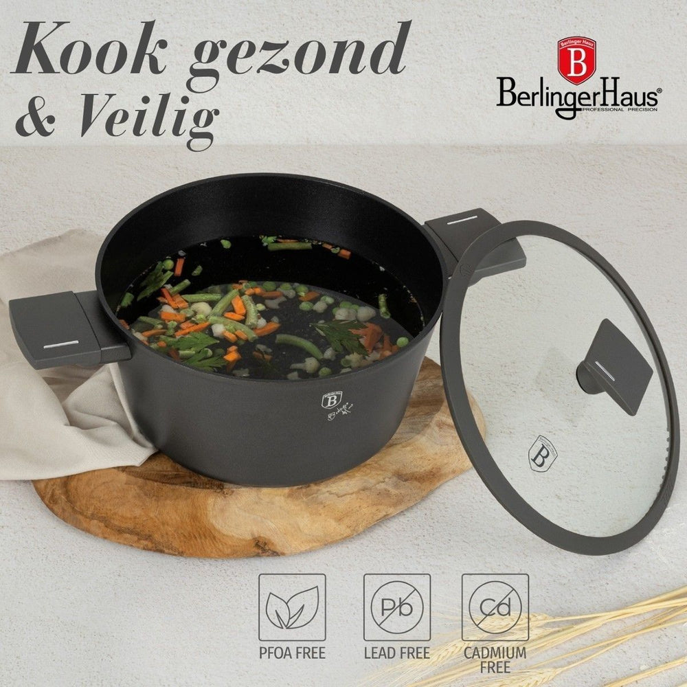 BerlingerHaus Topfset Matt Anthrazit 7-teilig - Kochtöpfe ø 20, 24, 28 cm, Bratpfannen ø 20 & 24 cm - geeignet für alle Wärmequellen