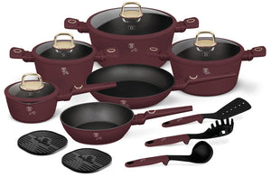 BerlingerHaus Topfset Matt Bordeaux 11-teilig - Kochtopf ø 20, 24, 28 cm, Bratpfanne ø 24, 28 cm & Stielkasserolle ø 16 cm - geeignet für alle Wärmequellen
